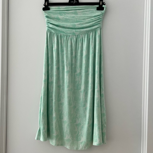 💚 strapless stretchy jersey dress in refreshing mint / green pattern - Picture 1 of 8